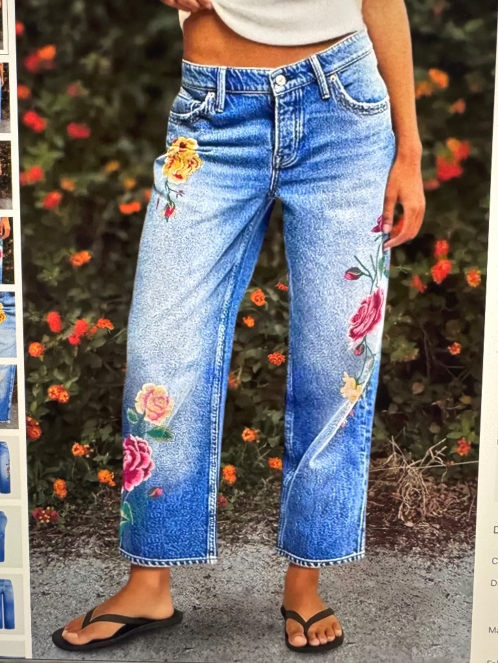 Flamingals Wash Floral Embroidery Mid Rise Straight Leg Crop Jeans Large-NWT